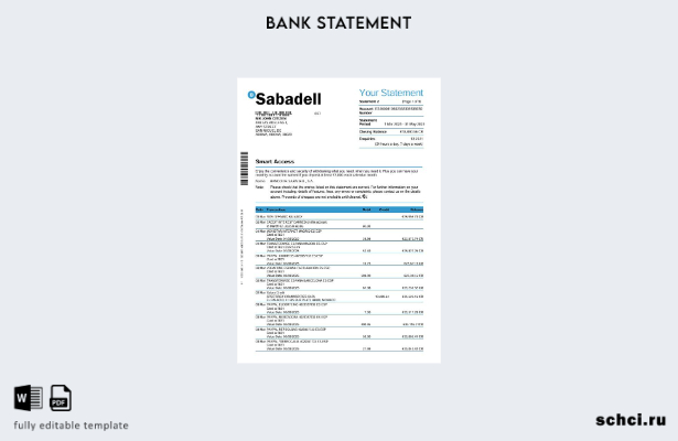 цифровая загрузка шаблона страниц слова банковской выписки Испании в Сабаделе за